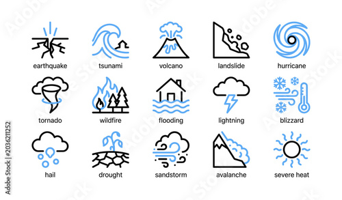 Natural disaster icons displayed in grid on white background