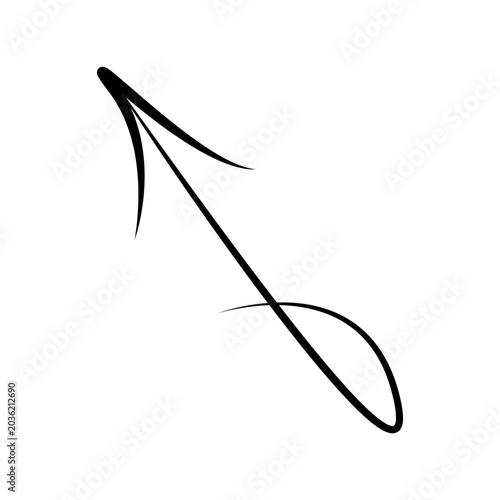 Diagonal arrow with looping curved tail