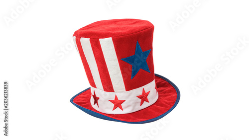 Cuadro en lienzo Classic plush American patriotic top hat uncle Sam costume isolated on transpare