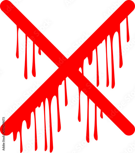Blood splatter cross dripping isolated on transparent background horror style
