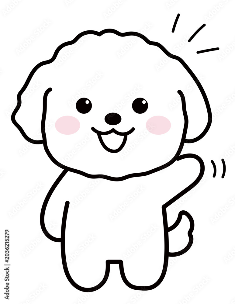 Obraz premium Cute Puppy Character Waving Hand Simple Line Illustration