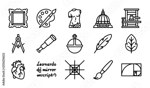 Foto Renaissance Icons Set: Art, Science, Anatomy, Architecture, History Vector Icons