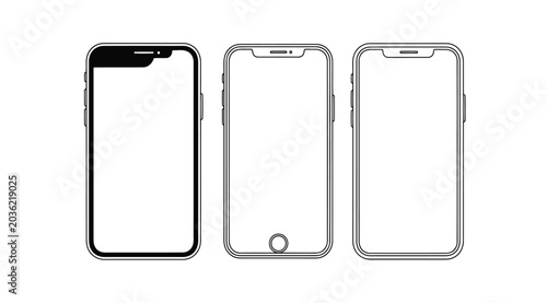 Cuadro en lienzo Set of modern smartphone outline icons with different screen designs