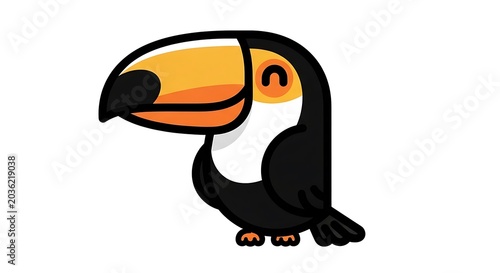 Black and white penguin with orange beak and feet.
