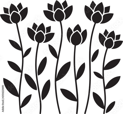 Black and white tulips growing in a row vector illustration Vector