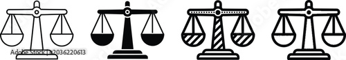 Foto Four balance scales showing different weights and imbalance in simple black and