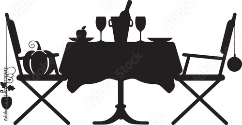 Elegant dinner table setting with wine glasses and clock Vector