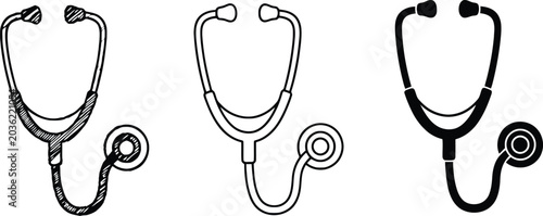 Foto Three stethoscopes in different styles for medical use Vector