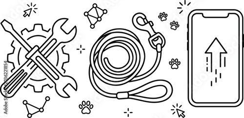 Schilderij op canvas Pet service application development line icon vector illustration with dog leash