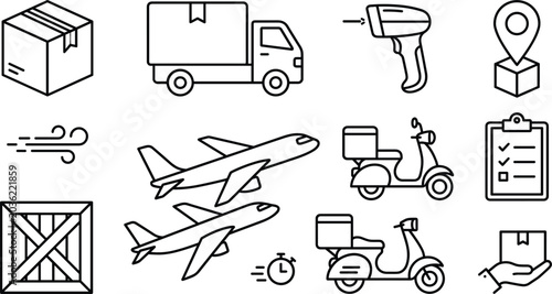 Foto Logistics courier service and global delivery shipping line icon set featuring c