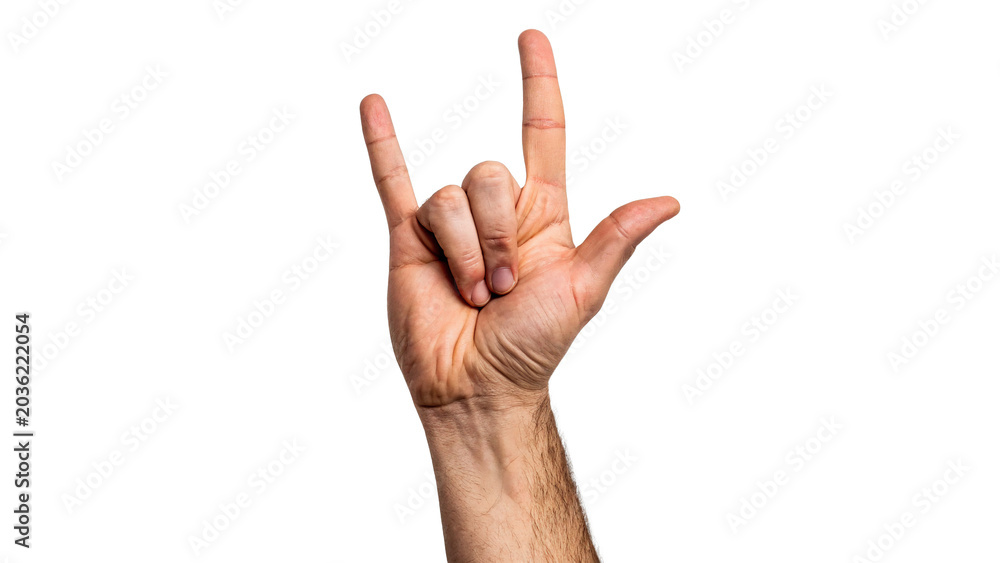 Naklejka premium Human hand showing rock on heavy metal sign gesture isolated on transparent background