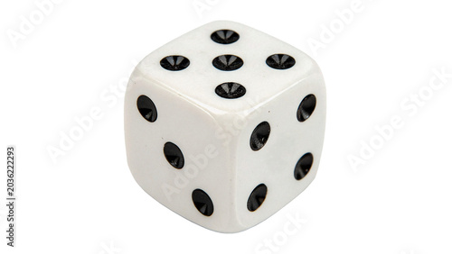 Schilderij op canvas Classic square white plastic gaming dice cube with black dots isolated on transp