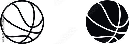 Basketball ball icon isolated simple black and white line art drawing Vector