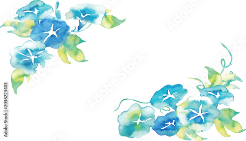 水彩画。水彩タッチの朝顔ベクターイラスト。夏の朝顔の背景素材。和風背景。暑中見舞い。