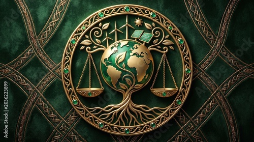Climate Justice Crisis, Global Justice Symbol with Eco-Friendly Theme