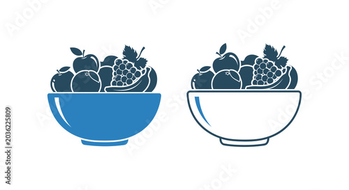 Konstfotografi Fruit Bowl Silhouette With Apples Grapes And Blue Tone
