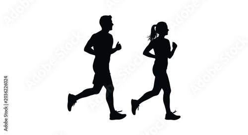 Fotografie Running people silhouette against a white background dynamic athletic figures