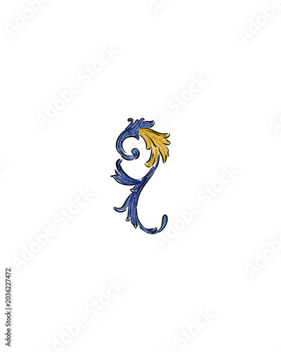 Obraz na płótnie Elegant blue and gold rococo scroll, a decorative baroque flourish