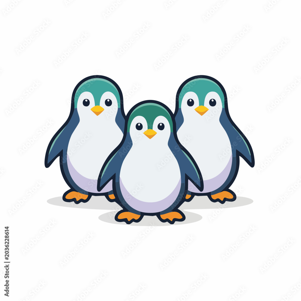Naklejka premium Three Cute Cartoon Penguins