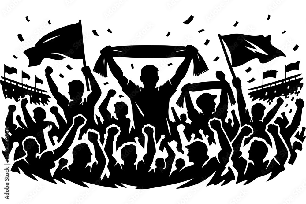 Obraz premium Sports Fans Waving Scarves in Football Stadium Vector