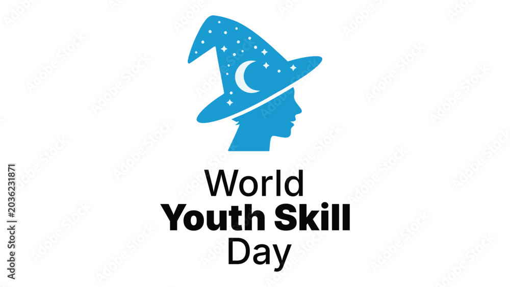 Obraz premium world youth skill day creative head silhouette with magic hat illustration, education innovation awareness concept vector graphic design