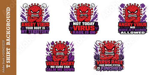 Cuadro en lienzo Aggressive virus mascot character with crossed arms and smoke for healthcare apparel design