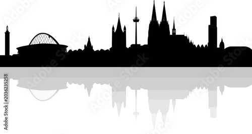 Cologne City Skyline Silhouette with Reflection