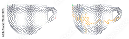 Vector maze for children in cup shape with pathways highlighted  