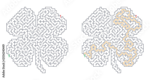 Vector maze for children with four-leaf clover design  