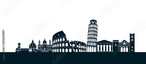 Italy landmarks silhouette skyline with famous historic monuments