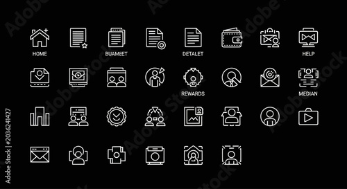 Modern Business Icons Set on Black Background - Vector Graphics