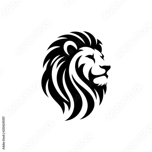 Minimalist lion head logo, black and white artistic vector illustration