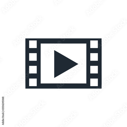 Minimalist Play Button Icon with Film Reel Strip Frame