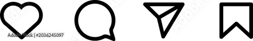 Minimalist Social Media Interaction Icons Set in Black Outline