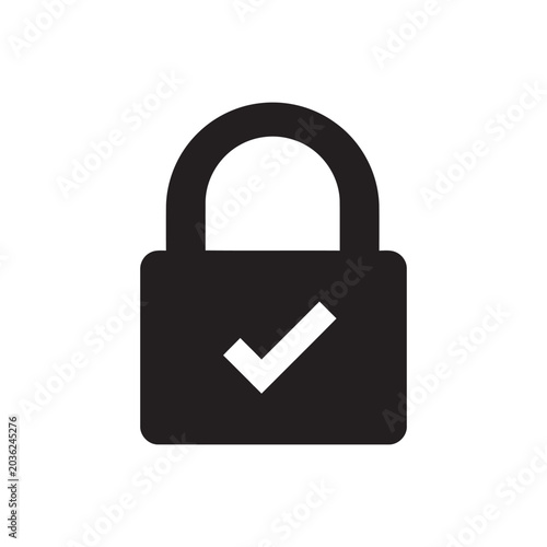 Padlock with checkmark icon, secure access and verification symbol