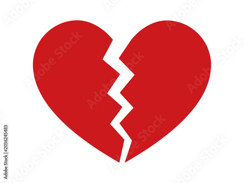 Red Broken Heart Icon on White Background, Symbol of Love Loss