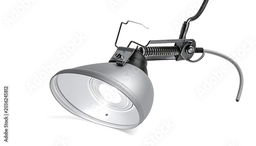 Adjustable industrial task lamp with metal shade and spring mechanism, modern machinery lighting