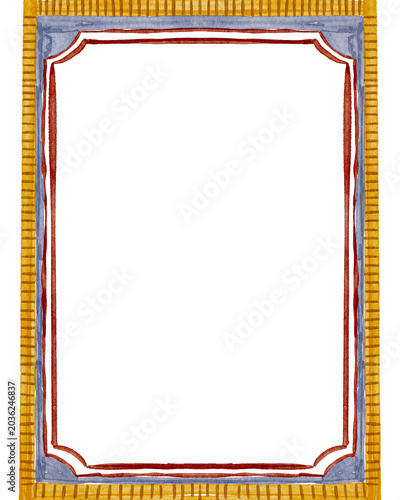 Vintage frame, ornate border, yellow and red illustration, decorative empty frame, template