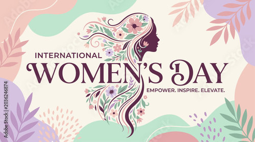 International Women’s Day Vector Illustration with Strong Female Characters, Flowers and Empowerment Theme
