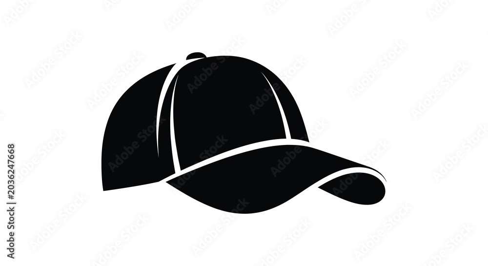 Fototapeta premium Black Silhouette Of A Baseball Cap On White Background