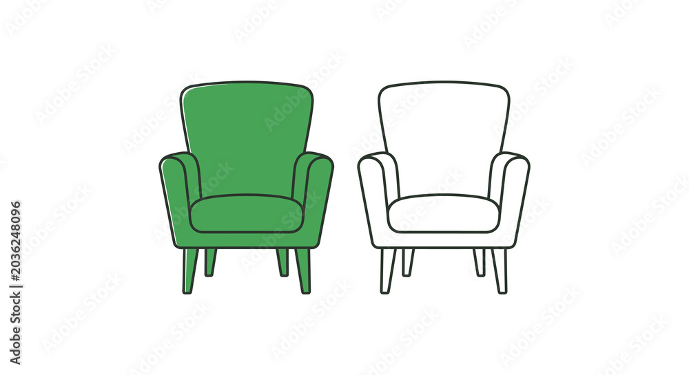 Fototapeta premium Armchair Outline And Filled Version Vector Illustration