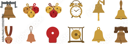Schilderij op canvas Bell and alarm sound equipment vector collection featuring handbells, church bel