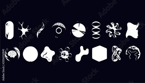 Abstract Organic Shapes and Icons Set on Dark Background