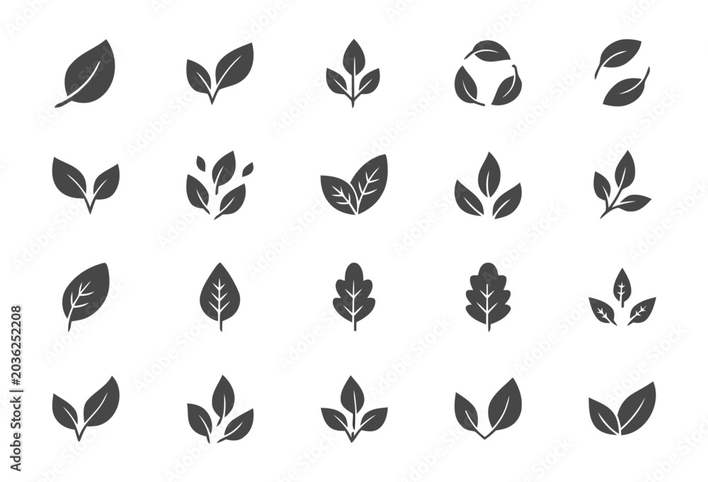 Fototapeta premium Set of minimalist leaf icons, organic foliage symbols for nature design