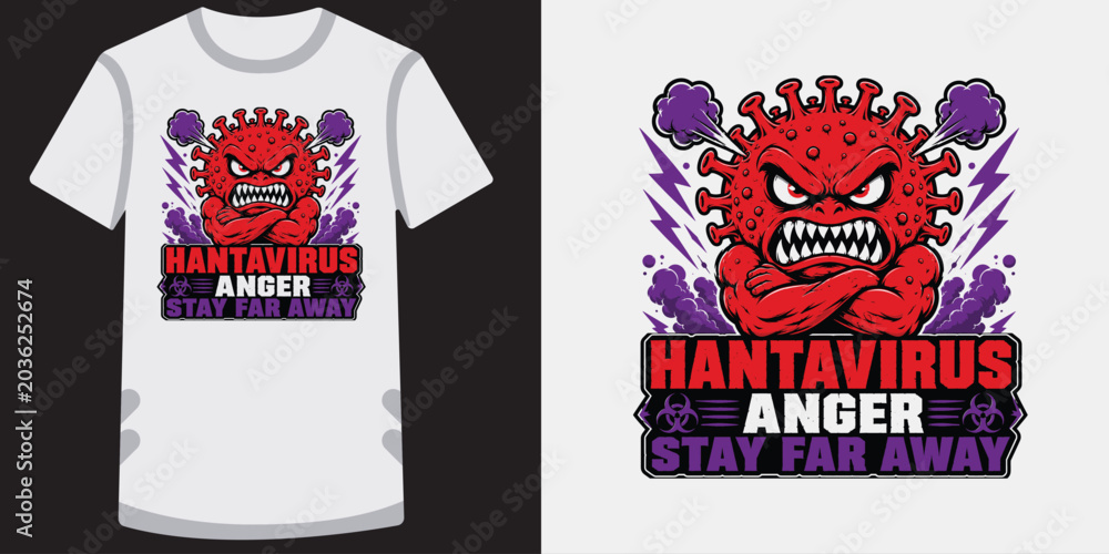 Fototapeta premium Hantavirus anger stay far away mascot character design with angry red virus germ cartoon.