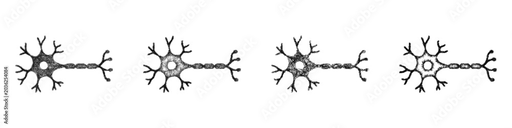 Fototapeta premium Sketch monochrome neuron icon design set