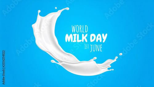 World Milk Day Celebration with Dynamic White Splash on Blue