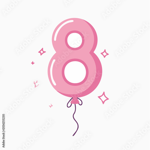 Pink Number 8 Balloon with Sparkles