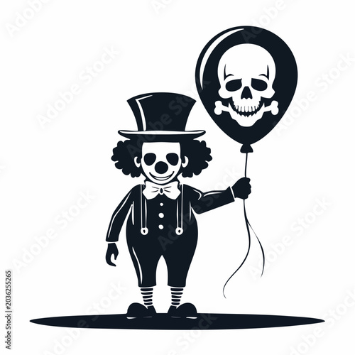 Scary Clown Holding Skull Balloon