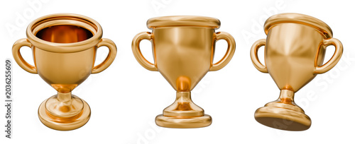 Canvastavla Trophy cup award prize gold golden metallic shiny luxury, champion winner victory success achievement reward, honor recognition excellence top elite sport, collection set icon, 3d illustration